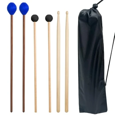 Abbildung von VixxNoxx Schlagzeugschlägel 3 Paare Ahorn 5A Schlagzeugstöcke Marimba Schlägel Gummi Xylophon Mallets Hölzerne Percussion mit drum sticks Tasche