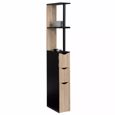 Abbildung von IDMarket WC Regal, Holz, 3 Türen, Schwarz und Buche