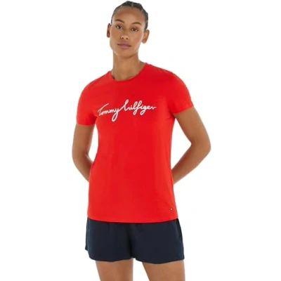 Abbildung von Tommy Hilfiger Signature TEE Tshirt print, Damen, Größe: XXS, Fierce red