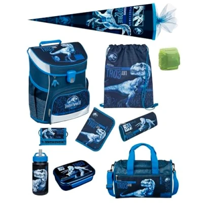 Abbildung von Scooli Schulranzen Campus Fit (Set, 10 tlg., inkl. Sporttasche und Schultüte / Zuckertüte 85cm), Jurassic World Dinosaurier Schultasche 1. Klasse