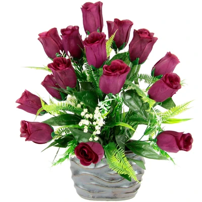 Abbildung von I.GE.A. Kunstblume &quot;Rosen Arrangement in Vase aus Keramik Blumengesteck Dekoblumen&quot;, Seidenblumen Kunstrosen Rosenstrauß Hochzeitsdeko Tischdeko