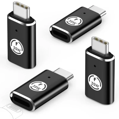 Abbildung von MoKo Lightning Buchse auf USB C Stecker Adapter 4 Stück, für iPhone 16/15 Pro Max Plus, iPad, Laden/Datenübertragung, Nicht Audio/OTG, Schwarz 35W
