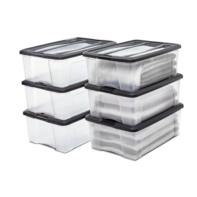 Abbildung von Iris Ohyama Aufbewahrungsboxen mit Deckel, 30L, 6er Set, Schwarz, Sicherer Verschluss, Stapelbar, Griffe, Schlafzimmer, Schrank, Büro, Organisation, BPA freies Plastik, Ordnungsboxen, NTB 30