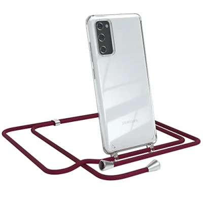 Abbildung von EAZY CASE Handykette kompatibel mit Samsung Galaxy S20 FE / 5G Handyhülle Umhängeband, Handykordel Schutzhülle, Silikonhülle, Hülle Band, Stylische Kette Hülle, Burgunder Rot