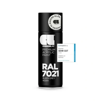 Abbildung von COSMOS LAC Acryllack schwarz grau, glänzend Sprühdose in vielen RAL Farbtönen 400ml Spraydose perfekt für DIY, Upcycling und andere Lackierarbeiten geeignet (RAL 7021 Schwarzgrau)