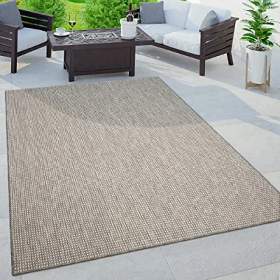 Abbildung von Paco Home In &amp; Outdoor Teppich Modern, Einfarbig Meliert, Wetterfest, Pflegeleicht, Robust Strapazierfähig für Balkon, Garten, Terrasse Küche, Grösse:200x280 cm, Farbe:Grau