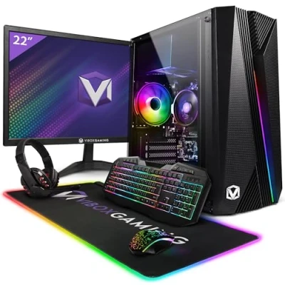 Abbildung von Vibox I 26 Gaming PC 22 Zoll Set Komplett Quad Core AMD Ryzen 3200G 4GHz Radeon Vega 8 8GB RAM 480GB SSD Windows 11 WiFi