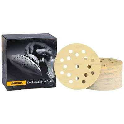 Abbildung von Mirka Gold Universal Schleifpapier Ø 125mm Klett 17 Loch, Korn P400, 100 Stk/Zum Schleifen von Gips, Spachtel, Spanplatten, Holz, Lack
