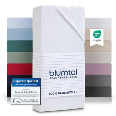Abbildung von Blumtal Spannbettlaken Basics Baumwolle, Gummizug: Rundum, (1 Stück), atmungsaktiv, strapazierfähig und faltenfrei aus 100% Baumwolle