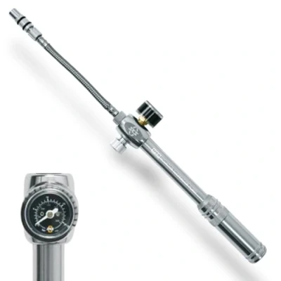 Abbildung von SKS GERMANY MSP Dämpferpumpe (Luftpumpe für AV Ventile, Druckablassschraube, abschraubbarer Stahlflexschlauch, 2 stufiges Dichtungssystem, max. Druck: 22 bar/315 PSI), silber
