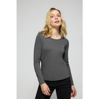 Abbildung von Polo Club Damen Langärmliges, Schlichtes Baumwoll T Shirt Asphaltgrau Mit Rigby Go Logo L