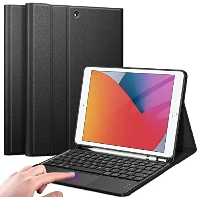 Abbildung von Fintie Tastatur Hülle für iPad (9. / 8. und 7. Generation 2021/2020/2019), 10.2 mit Tastatur, Deutscher Touchpad Magnetisch Abnehmbarer Keyboard, Schwarz