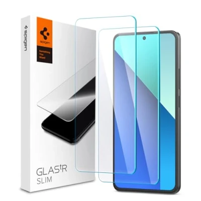 Abbildung von Spigen Glas.tR Slim Schutzfolie kompatibel mit Xiaomi Redmi Note 13 (nicht für 5G), 2 Stück, Kratzfest, 9H Härte Folie