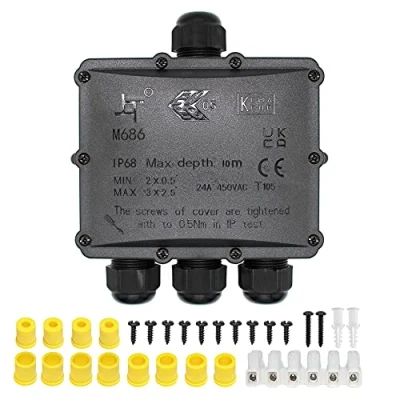Abbildung von Abzweigdose, Verbindungsdose, HUYU 4 Wege Junction Box, IP68 Wasserdichte Verteilerdose, Kabelverbinder Aussen, Elektrischer Außenverteilerdose, Erdkabel Klemmdose, Kabeldurchmesser Ø 4mm 14mm,