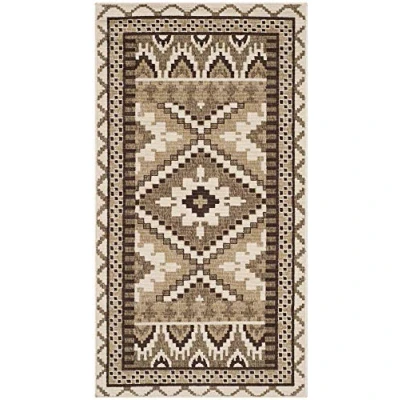Abbildung von SAFAVIEH Boho Teppich für Wohnzimmer, Esszimmer, Schlafzimmer Veranda Collection, Kurzer Flor, Creme und Braun, 79 X 152 cm