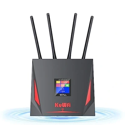 Abbildung von 4G SIM, KuWFi Router LTE WLAN Cat4 300 Mbps mit SIM Karte und USB Port, Box, entsperrt, unterstützt B1/B3/B7/B8/B20 für Orange SFR Free Bouygues, Verbinden Sie bis zu 10 Geräte