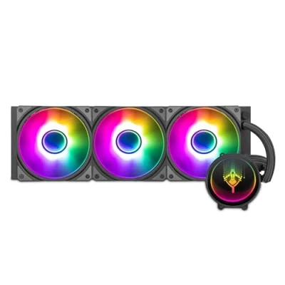 Abbildung von Yeyian Wasserkühlung für CPU Kühler Intel und AMD kompatibel PC Gaming Kühlung AIO mit 3 x 120mm RGB Lüfter 360mm 2000 U/min (Neu 2024)