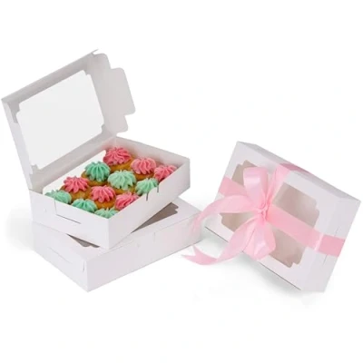 Abbildung von Belle Vous Geschenkbox Kraft Einwegbox für Desserts 20er Pack Weiße Cupcake Verpackung, Box