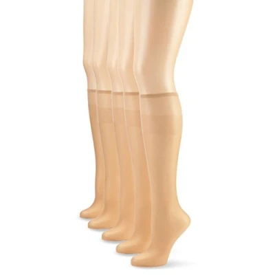 Abbildung von Nur Die 5er Pack Knie Seidenfein 15 DEN transparente Nylon Fein Kniestrümpfe seidig glänzend breiter Komfortbund Damen