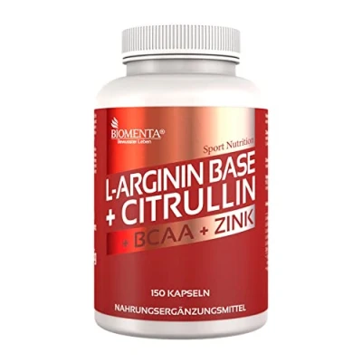 Abbildung von BIOMENTA Arginin + Citrullin BCAAs &amp; Zink Komplex 150 Kapseln Kapseln, 197.25 g