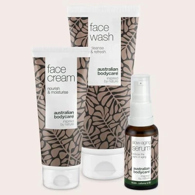 Abbildung von Anti Aging Gesichtspflege Set mit Teebaumöl Waschgel, Creme und Serum Für Faltenreduzierung, Linienverminderung intensive Feuchtigkeit Frauen Männer