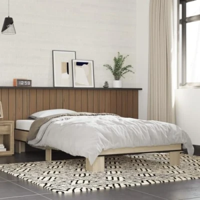 Abbildung von vidaXL Bettgestell, Bett mit Metallbeine Sperrholzlatten, Einzelbett für Schlafzimmer, Modern, Sonoma Eiche 100x200cm Holzwerkstoff Metall
