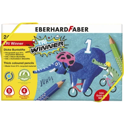 Abbildung von Eberhard Faber 518424 Buntstifte Set TRI Winner, 24 bruchsichere Farbstifte, inkl. 2 Schreiblernstifte