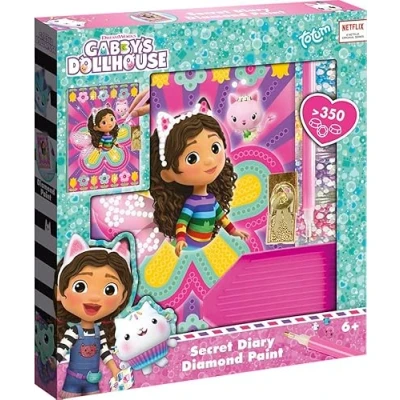 Abbildung von TM ESSENTIALS Gabby’s Dollhouse Diamant Tagebuch mit Schloss selber gestalten Applikator Stift / 12,5 x 17,6 Pink/Lila