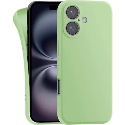 Abbildung von MyGadget Hülle kompatibel mit iPhone 16 robuste Handyhülle TPU Case Slim Silikonhülle Back Cover Kratzfest Schutzhülle Matt Grün