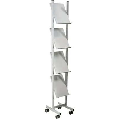 Abbildung von helit H6813399 Prospektregal „the rolling show“ 4 x DIN A4, silber