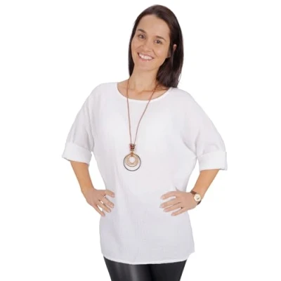 Abbildung von Seasons of April Damen Musselin Bluse aus 100% Baumwolle mit individueller Kette, Leicht &amp; Locker, One Size Valentina (weiß)