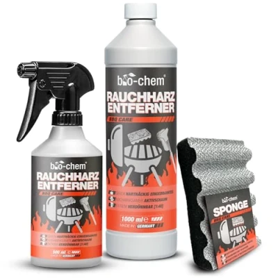 Abbildung von bio chem Rauchharz Entferner 500 ml + 1000 Nachfüllflasche Reinigungsschwamm Backofen und Grillreiniger Konzentrat für Gasgrill, Edelstahl, Gusseisen u.v.m.