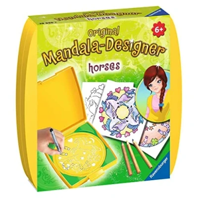 Abbildung von Ravensburger Mandala Designer Mini Horses 29986, Zeichnen Lernen für Kinder ab 6 Jahren, Zeichen Set mit Schablone farbenfrohe Mandalas