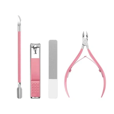 Abbildung von Maniküre Kit für Frauen Reise Nagelpflege mit Nagelhauttrimmer Nagelknipper Nagelhautschieber Glas Nagelfeile Portable Nagel Rosa Pediküre Werkzeuge Nagelhaut Set Fall