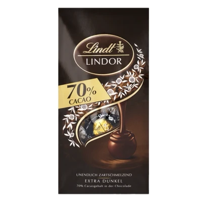 Abbildung von Lindt Schokolade LINDOR Kugeln 70% Kakao Extra Dunkel 137 g Beutel ca. 10 feinherbe Edelbitter mit zartschmelzender Füllung Pralinen Geschenk Schokoladen