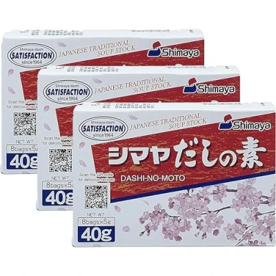 Abbildung von Shimaya Dashi No Moto japanisches Würzpulver (3er Pack (3x40g Packung)) Bonito Würzmittel (Dashi) für Suppen und Eintöpfe Granulat Pulver Japan Lebensmittel Dashipulver