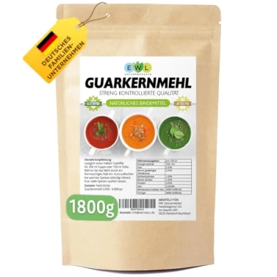 Abbildung von EWL Naturprodukte Guarkernmehl 1800g, Verdickungsmittel Bindemittel E 412 3.500 cps Carb Guar Gum, in Deutschland kontrolliert und abgefüllt