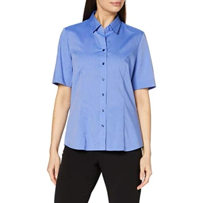 Abbildung von Seidensticker Damen City Kurzarm Regular Fit Uni Bügelfrei Hemdbluse, Mittelblau, 40 EU