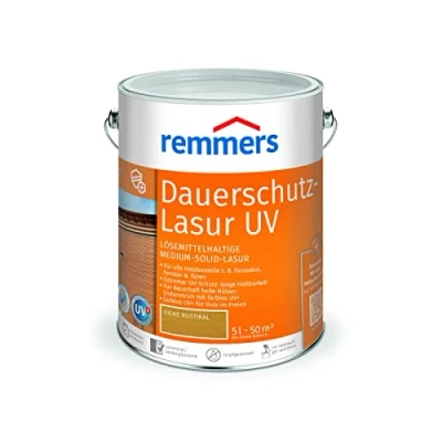 Abbildung von Remmers Dauerschutz Lasur UV eiche rustikal, 5 Liter, Dekorative Medium Solid für Außen, auch helle Farbtöne und farblos UV+, wetterbeständig