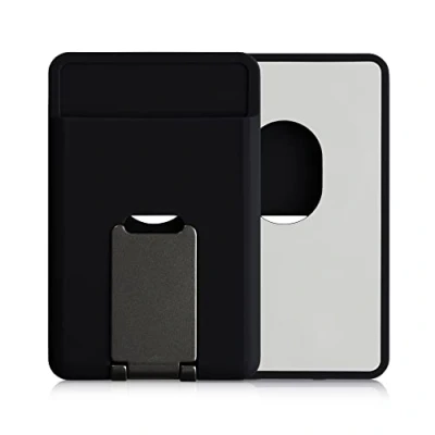 Abbildung von kwmobile Kartenhalter kompatibel mit Apple iPhone 16/15 / 14/13 12 Serie Kartenfach Halter magnetisch Standfunktion Handy Kartenetui MagSafe Schwarz