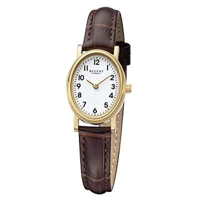 Abbildung von Regent Quarzuhr Damen Armbanduhr Analog, (Analoguhr), rund, extra groß (ca. 28x32mm), Lederarmband