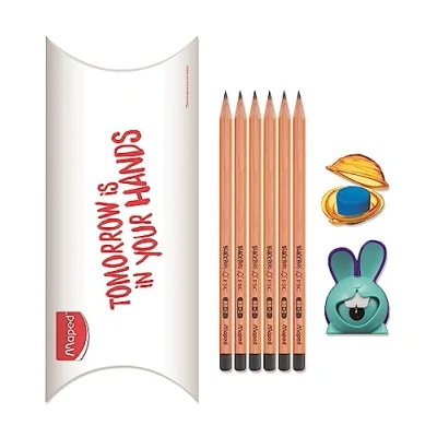 Abbildung von Maped Set mit 6 Bleistiften Graphit FSC + 1 formbar Radiergummi Croc Spitzer Inno Blau