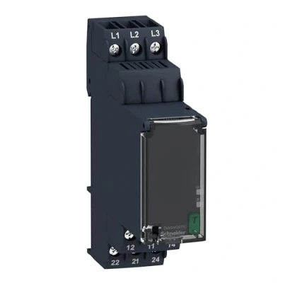 Abbildung von SCHNEIDER ELECTRIC 3 Phasen asymmetrisches Relais 2C/O 3x400V AC, 22,5 mm. 8A Last, LED und Prüftaste