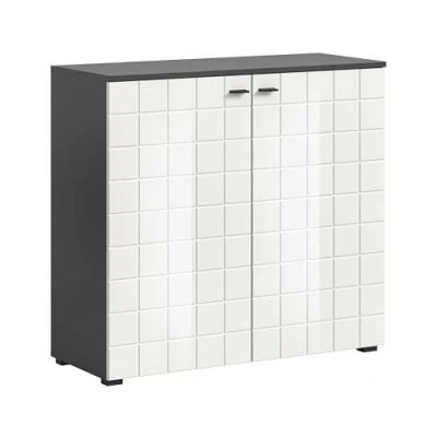 Abbildung von xonox.home Wohnen Monte Kommode Schrank Sideboard in Front weiß Hochglanz Korpus anthrazit Nb.ca. 92x86x37 cm