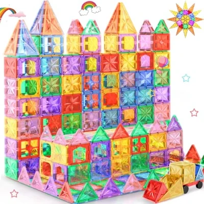 Abbildung von Perbabe Magnetische Bausteine, 61 Teile Magnete Kinder Stärker Magnetbausteine 3D STEM Montessori Spielzeug mit Autobasis Magnetspiel ab 3 4 5 6 7 8 Jahre Vorschule Lernen Geburtstagsgeschenke