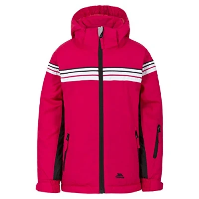 Abbildung von Trespass Priorwood, Raspberry, 11/12, Warme Gepolsterte Wasserdichte Skijacke mit abnehmbarer Kapuze, Skipasstasche &amp; Schneeefang für Kinder / Unisex Mädchen und Jungen, 11 12 Jahre, Rosa Pink
