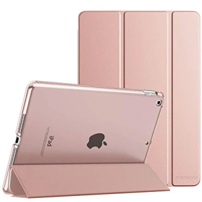 Abbildung von MoKo Schützhülle Kompatibel mit Neu iPad 9. / 8. 7. Generation (2021/2020/2019), Tablethülle Ständer Matt Rückseite Auto Schlaf/Aufwach Funktion für 10,2 Zoll, Rose Gold