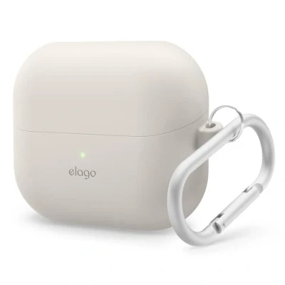 Abbildung von elago Kompatibel mit Samsung Galaxy Buds 3 Hülle &amp; Pro Hülle, Premium Silikonhülle Karabiner, Vollständiger Schutz, Drahtloses Laden, Kopfhörer Zubehör, für Männer, Frauen (Taupe)