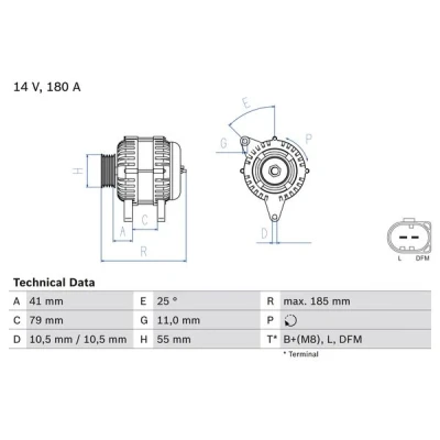 Abbildung von BOSCH 0 986 083 940 Lichtmaschine 14V 180A FIAT: Ducato III Kastenwagen, Bus, II Kastenwagen