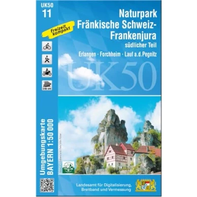 Abbildung von UK50 11 Naturpark Fränkische Schweiz Frankenjura südlicher Teil: Erlangen, Forchheim, Lauf a.d.Pegnitz (UK50 Umgebungskarte 1:50000 Bayern Topographische Karte Freizeitkarte Wanderkarte)